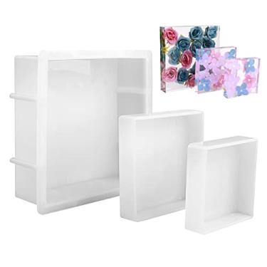 Imagem de 3 peças de moldes quadrados de silicone para resina, molde de resina grande brilhante moldes quadrados profundos 16,6" x 2" w. 10" x 0,7" w. 3" x 0,7" w, moldes de resina epóxi profundo para preservaç