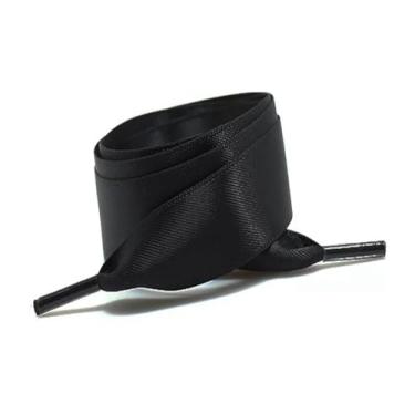 Imagem de 1Pair Satin Shoe Laces Flat Silk Ribbon Shoelaces Width Boots Sneakers Laces For Shoes Length (Color : Black, Size : 120cm)