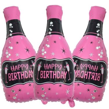 Imagem de HADCKJA 3 Pcs Pink Champagne Bottle Foil Mylar Balloons - Birthday Party Decorations & Supplies