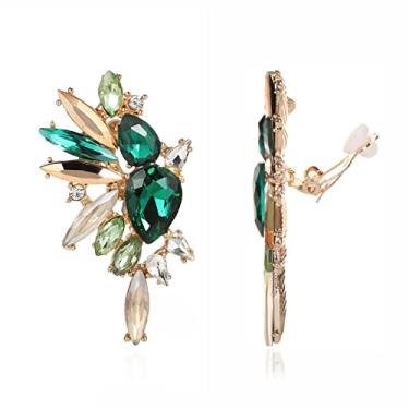 Imagem de Met-edianger Brincos vintage de strass com clipe de cristal retrô, brincos pendentes não perfurados para mulheres e meninas, Zinco, Strass Vidro