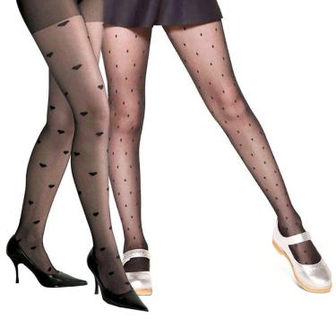 Imagem de Meia Calça Poá Bolinhas + Meia Calça Coração Fio 15 - Tamanho Único 38/40