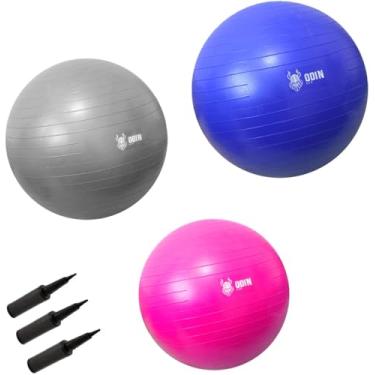 Imagem de Kit com 3 Bolas de Gin?stica Su??a Pilates 55cm 65cm e 75cm Rosa Cinza e Azul Odin Fit