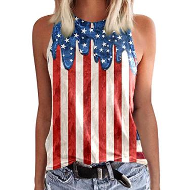 Imagem de 4th of July Shirts Camiseta regata feminina bandeira americana patriótica listras estrelas túnicas vintage vermelho branco azul blusa gráfica, Vinho, XXG