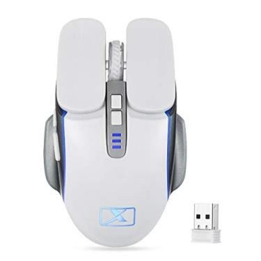 Imagem de Mouse para jogos M215 sem fio com 6 botões e 4 cores variáveis de LED, mouse para jogos USB recarregável para PC e laptop (branco) (cinza prateado) (branco)