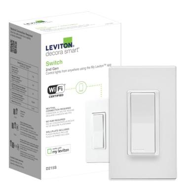 Imagem de Leviton Interruptor Wi-Fi inteligente Decora D215S-2RW (2ª geração), funciona com Hey Google, Alexa, Apple HomeKit/Siri e companheiros em qualquer lugar, sem necessidade de hub, fio neutro, branco