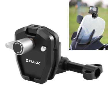 Imagem de PULUZ Clipe de montagem de para-brisa de motocicleta para GoPro Hero12 Preto 11 10/ DJI Osmo Action 4 Pocket 3 2 1/ Insta360 X4 X3 ONE X2 Ace Pro e outras câmeras de ação Suporte de montagem de