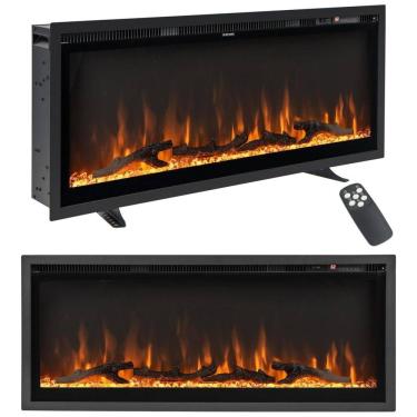 Imagem de Lareira Elétrica de Embutir A44x106L cm com Controle Remoto, Cor e Brilho Ajustáveis, 110V 1500W, Tangkula, Preta   