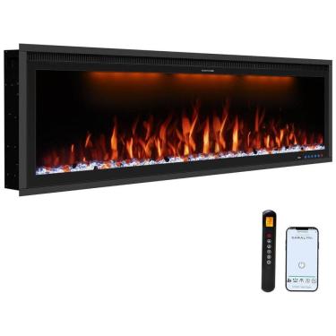 Imagem de Lareira Elétrica de Embutir A42x152L cm com Controle Remoto por APP, Wi-Fi, Slim Recessed e 13 Cores de Chama, 110V 1500W, Benrocks BR01BIZ60A, Preta 