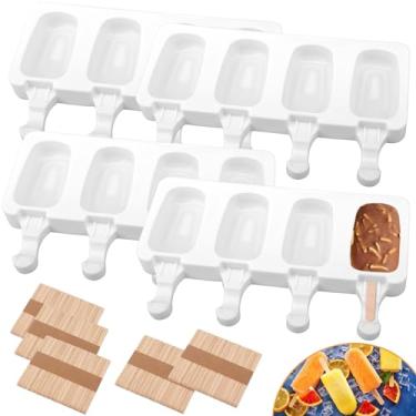 Imagem de SAYAYA Conjunto de 4 moldes ovais de silicone para picolé, 4 cavidades, moldes ovais de bolo com 200 palitos, molde reutilizável para picolé e bolo para crianças, petiscos congelados DIY, lanches de