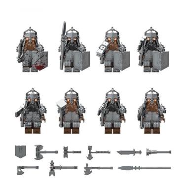 Imagem de Set 8 Bonecos Blocos De Montar O Hobbit Anão Dwarf Warrior