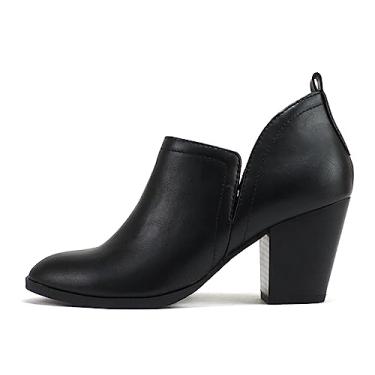 Imagem de Soda "GAMEY" ~ Bota feminina com bico amêndoa corte em V sem cadarço salto médio no tornozelo, Poliuretano preto, 36