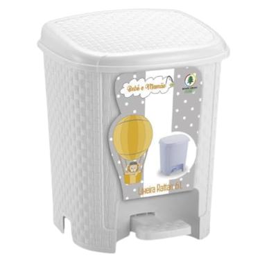 Imagem de Lixeira Bebê infantil Rattan Com Pedal e Basculante 6 litros - menino e menina (branco)