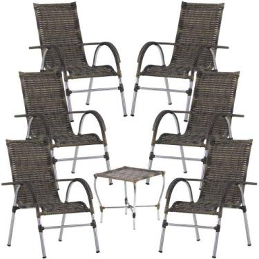 Imagem de Jogo 6 Cadeiras e Mesa para Área Varanda Vênus Trama Original, Cappucc