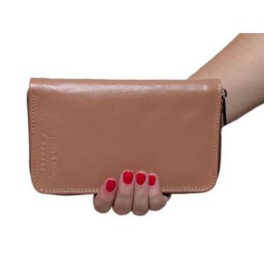 Imagem de Carteira Feminina Para Celular Cartões Com Zíper Em Couro Clássica - A