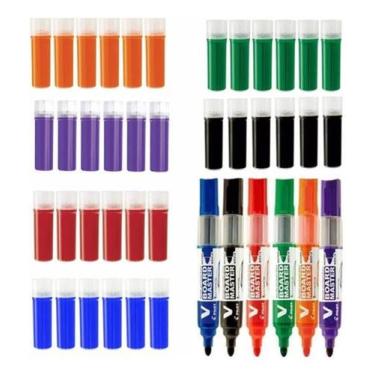 Imagem de Combo 6 Pinceis Para Quadro Branco Recarregável + 36 Cargas - Carinon 