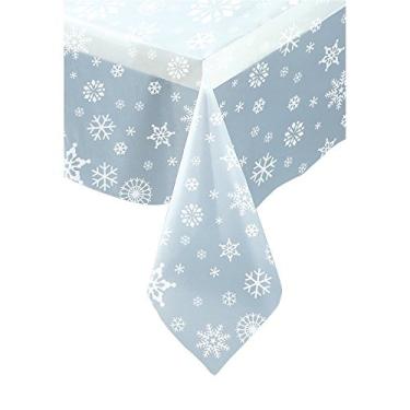 Imagem de (CLEAR SNOWFLAKE) - Unique Party 51002 - Plastic Clear Snowflake Christmas Tablecloth, 2.1m x 1.4m