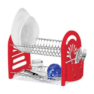 Imagem de Escorredor De Louça Vermelho Duplo Com Porta Talheres - Niquelart