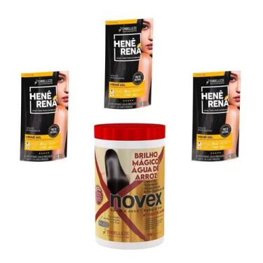 Imagem de Hene Em Gel Rena Preto Cafe 03x180gr Pouch+Brilho Magico Agua de Arroz