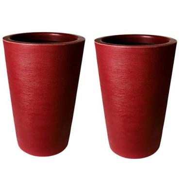 Imagem de Kit de 2 vasos coluna de planta decorativo grafiato de luxo em polieti
