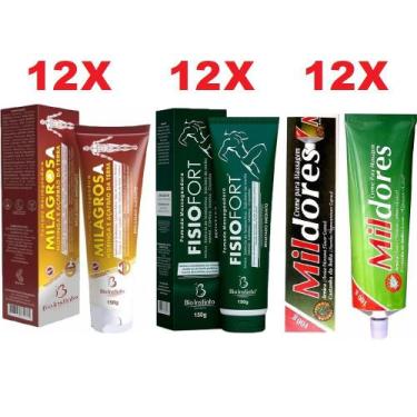 Imagem de Kit Dores Musculares 12 Pomada Milagrosa + 12 Fisio Fort + 12 Mil Dore