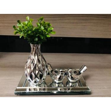 Imagem de Kit Decoração Sala Vaso Cerâmica Bandeja Vidro Enfeite Mesa - Ateliê C