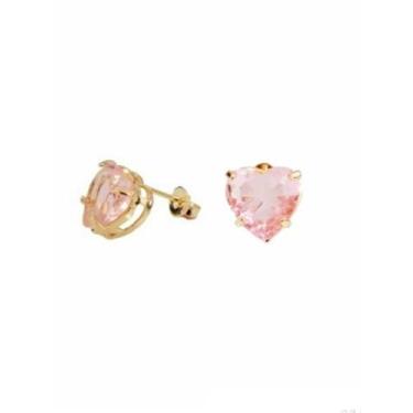 Imagem de Brinco Coração Pedra de Cristal  Folheado Ouro 18k Antialérgico - MIXF