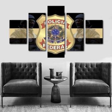 Imagem de Kit 5 Peças Quadros Decorativos Mosaico PF Policia Federal Sala Quarto
