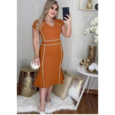 Imagem de Vestido Midi Plus Size Viés Moda Evangélica Feminina - Miss FLOWER, Ca