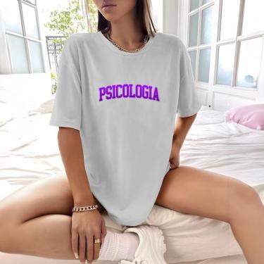 Imagem de Camisa Camiseta Feminina Estampada College Psicologia 100% Algodão Fio