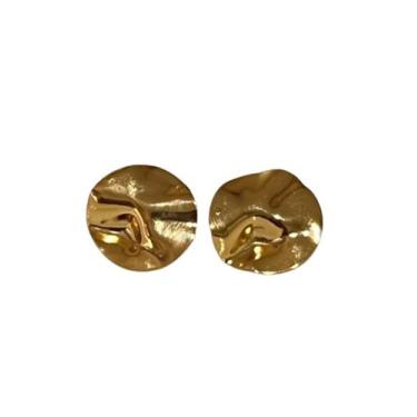 Imagem de Brinco redondo dourado em metal martelado folheado a ouro 18k - Rc sem