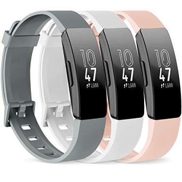Imagem de Pacote com 3 pulseiras de silicone para Fitbit Inspire HR & Fitbit Inspire & Ace 2 Pulseiras de substituição para mulheres homens pequenos e grandes, White+Pink+Gray, Large: for 7.1"-9.1"wrists