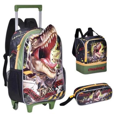 Imagem de Mochila Infantil Rodinha T- Rex Attack Com Lancheira E Estojo - Clio