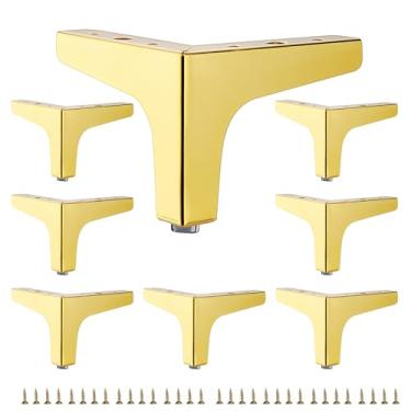 Imagem de Conjunto de 8 pernas de móveis de metal dourado de 10 cm, pés de móveis de metal triangular, substituição DIY para suporte de TV, sofá, cômoda, armário, penteadeira (ouro)