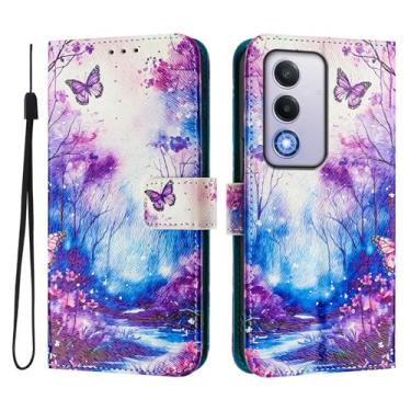Imagem de Capa carteira para Oppo A80 5G, 3 compartimentos para cartão, 1 compartimento para dinheiro, capa flip de couro PU com padrão fofo, capa com fivela magnética à prova de choque, compatível com sem fio