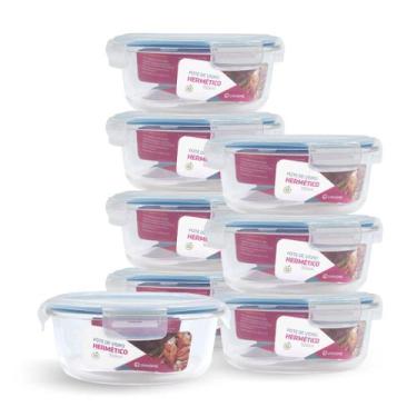 Imagem de Kit 8 Potes De Vidro Redondo Com Tampa Hermética 950ml - NABOX, Azul