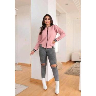 Imagem de Jaqueta Bomber Feminina Casaquinho Metalasse Jaquetinha - M&K, Rosa, G