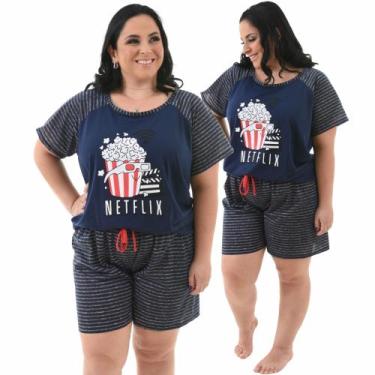 Imagem de Pijama Plus Size Feminino Baby Doll Manga Curta Confortável - Prikéta 