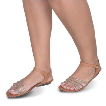 Imagem de Sandália Rasteira em Couro Whisky Strass  - Flor d'couro, 38