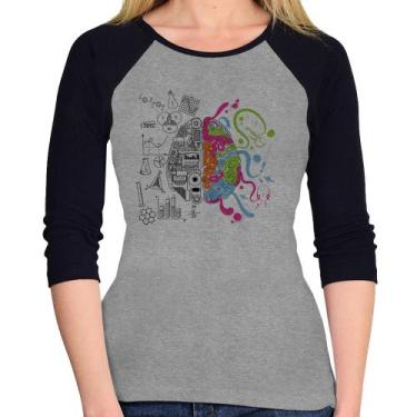Imagem de Baby Look Raglan Cérebro Analítico e Criativo Manga 3/4 - Foca na Moda