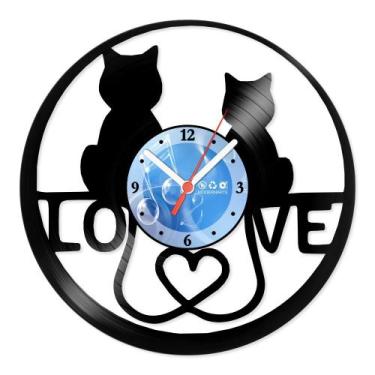 Imagem de Relógio De Parede Disco Vinil Infantil - Gatos Love - VIN-028 - Modern