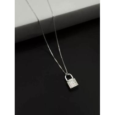 Imagem de Cordão Feminino Cadeado Cravejado - 100% Prata 950 - ToJoia18k