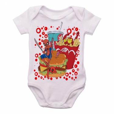 Imagem de body nenê criança roupa bebê  fast food com super heróis  - Empório Du