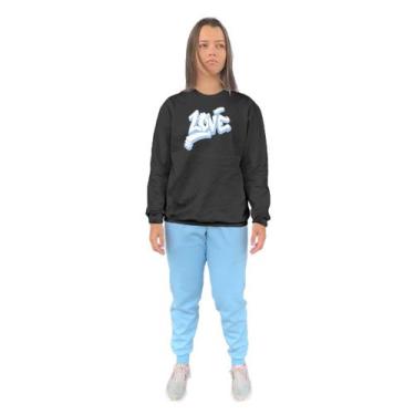 Imagem de Conjunto de Moletom Feminino Blusa Sem Capuz e Calça Jogger Estampado 