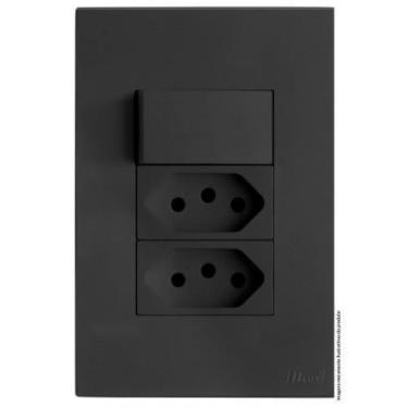 Imagem de Cj Int. Paralelo + Tomada Dupla 10A 4X2 - Recta Home Grafite - Blux Re