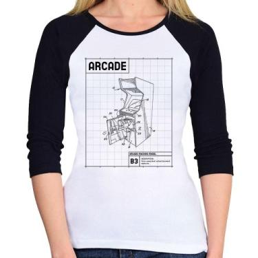 Imagem de Baby Look Raglan Arcade Fliperama Projeto Manga 3/4 - Foca na Moda, Br