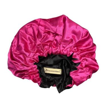 Imagem de Touca De Cetim Adulto Rosa/Preto - Encaracolados