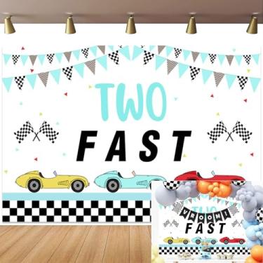 Imagem de Yeele 1,5 x 0,9 m, pano de fundo de dois anos, azul, tema de carro de corrida, para crianças, 2º aniversário, para meninos e crianças, decoração de festa de aniversário de 2 anos, banner, suprimentos
