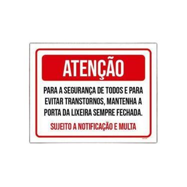 Imagem de Placa Atenção Mantenha Porta Lixeira Fechada 18x23cm 3un