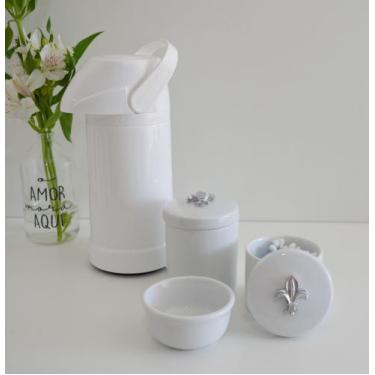 Imagem de kit Higiene Bebê Potes K022 Cotonete Prata Algodão Limpeza Porcelana M