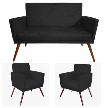 Imagem de Jogo Sofá 1 Namoradeira  Nina com 02 Poltronas Nina com rodapé Preto -